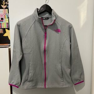 The North Face Kids Large Fleece light jacket in Light Gray with Fuchsia Trim